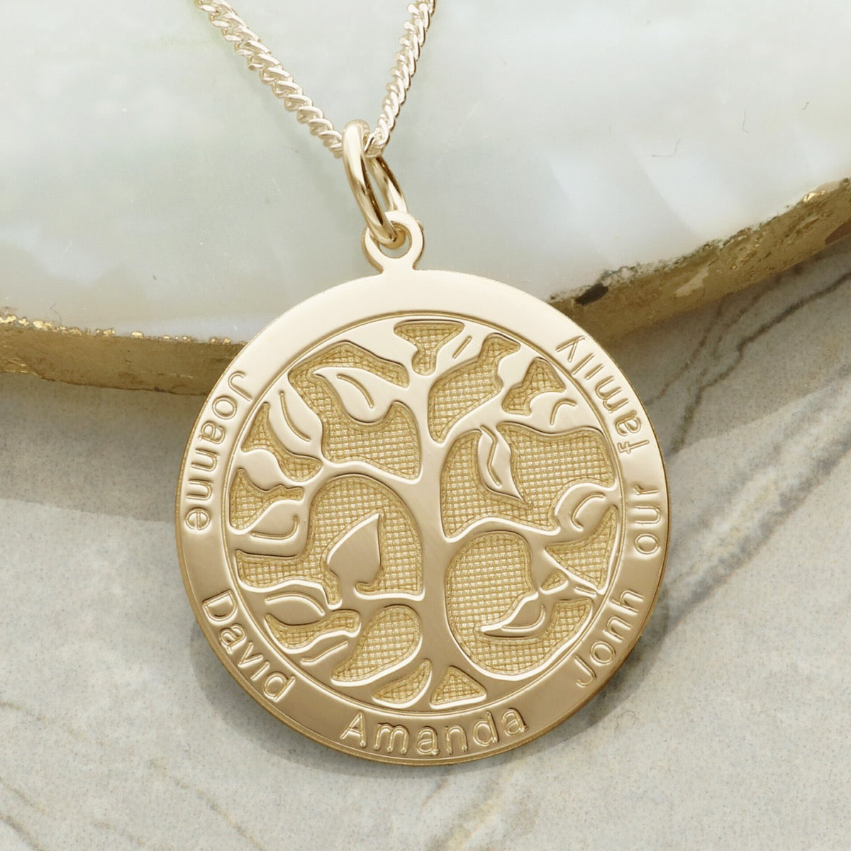 9ct Yellow Gold Vermeil 3D Tree of Life Filigree Disc Family Necklace