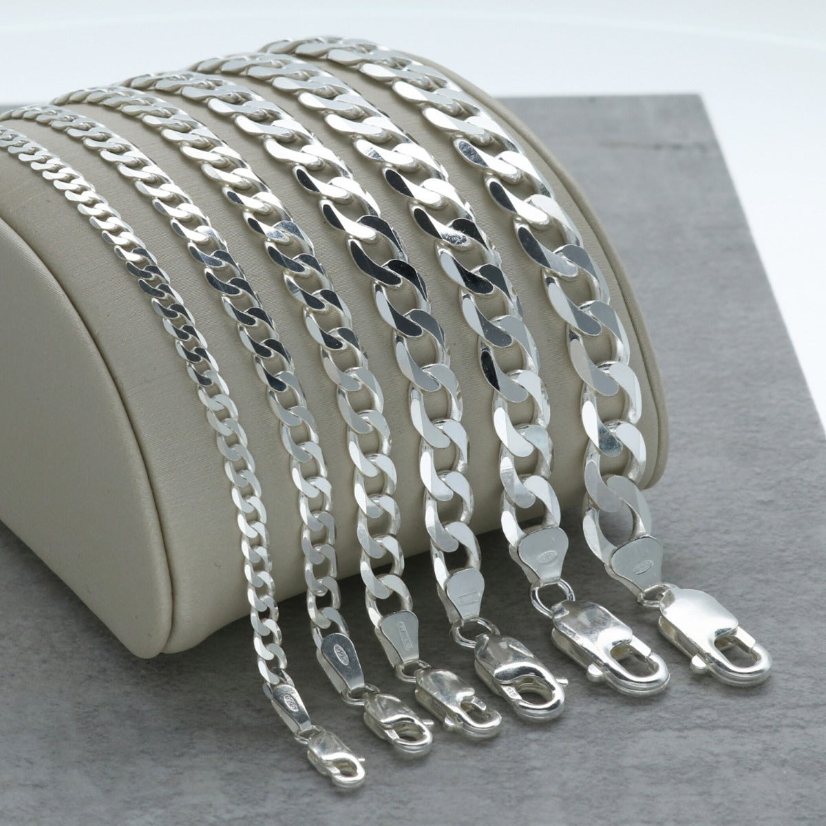 Sterling Silver Flat Diamond Cut Open Link Curb Chain