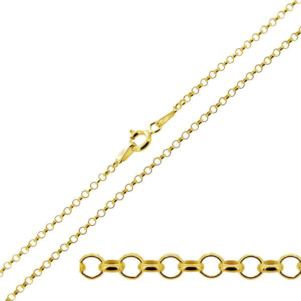 9ct Yellow Gold Vermeil on Sterling Silver 2mm Belcher Chain
