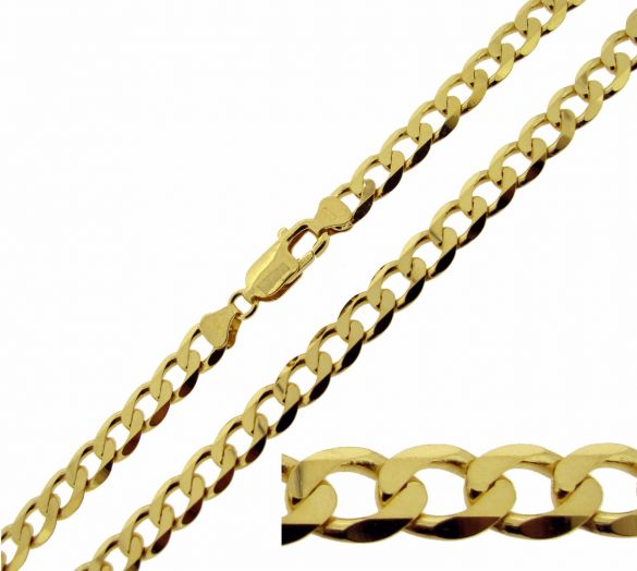 9ct Yellow Gold Vermeil Mens Flat Diamond Cut Curb Link Bracelet