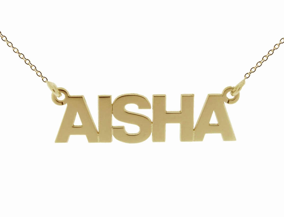 9ct Yellow Gold Block Style Personalised Name Necklace - Love Silver Jewellery