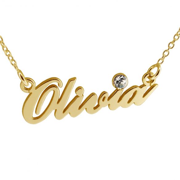 9ct Yellow Gold Vermeil Carrie Style Personalised Name Necklace With Crystal