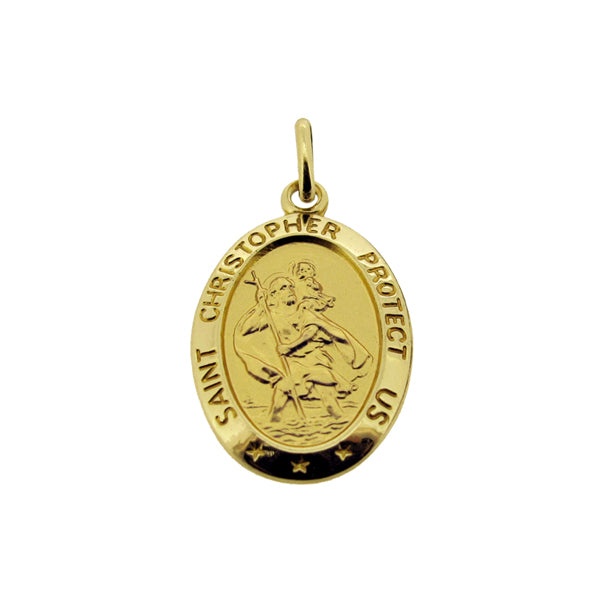 Antique Finish Sterling Silver Small Satin Oval St Christopher Pendant