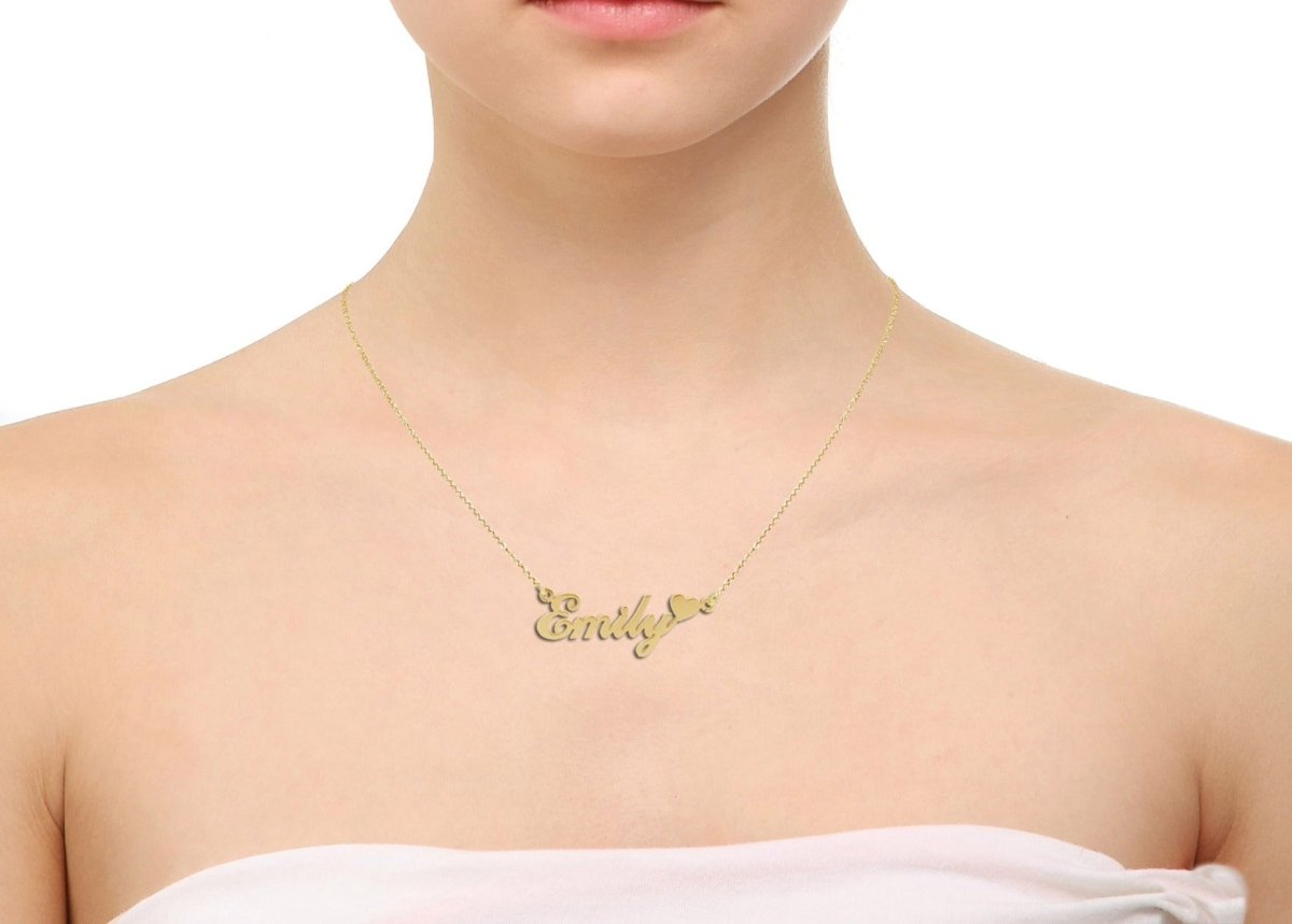 9ct Yellow Gold Plated Carrie Style Personalised Name Necklace with Heart - Love Silver Jewellery