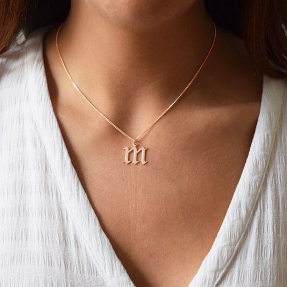 9ct Rose Gold Gothic Initial & Optional Chain