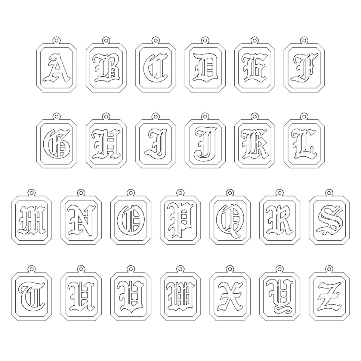 Sterling Silver 3D Gothic Initial Tag Necklace With Optional Engraving