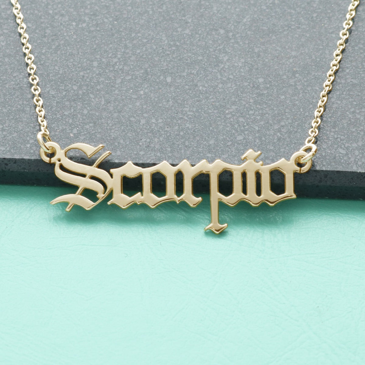 9ct Yellow Gold Gothic Old English Zodiac Necklace