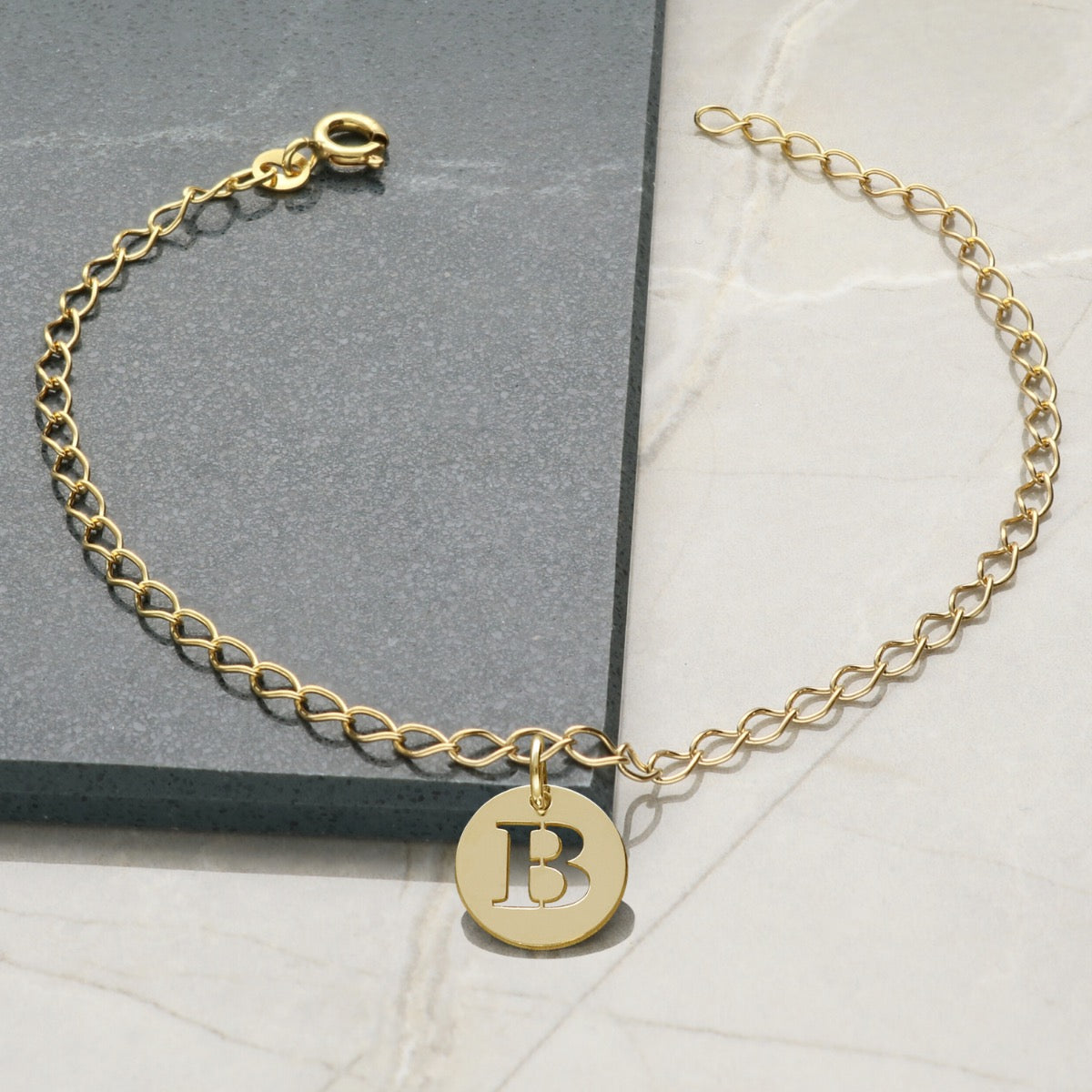9ct Yellow Gold Vermeil Curb Anklet With Initial Disc Charm