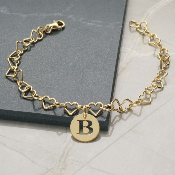 9ct Yellow Gold Vermeil Bracelet With Initial Disc Charm & Chain Style Choice