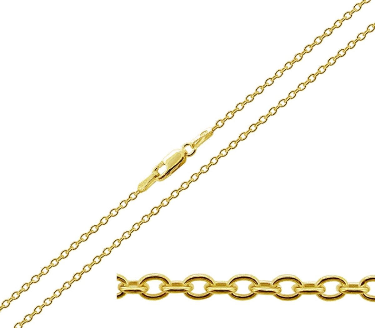 9ct Yellow Gold Plated 1.6mm Trace Chain - Love Silver Jewellery