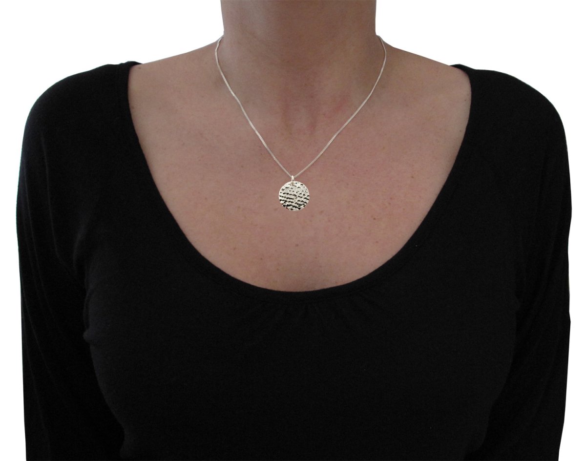 Sterling Silver Hammered Pendant With Optional Engraving & Chain - Love Silver Jewellery