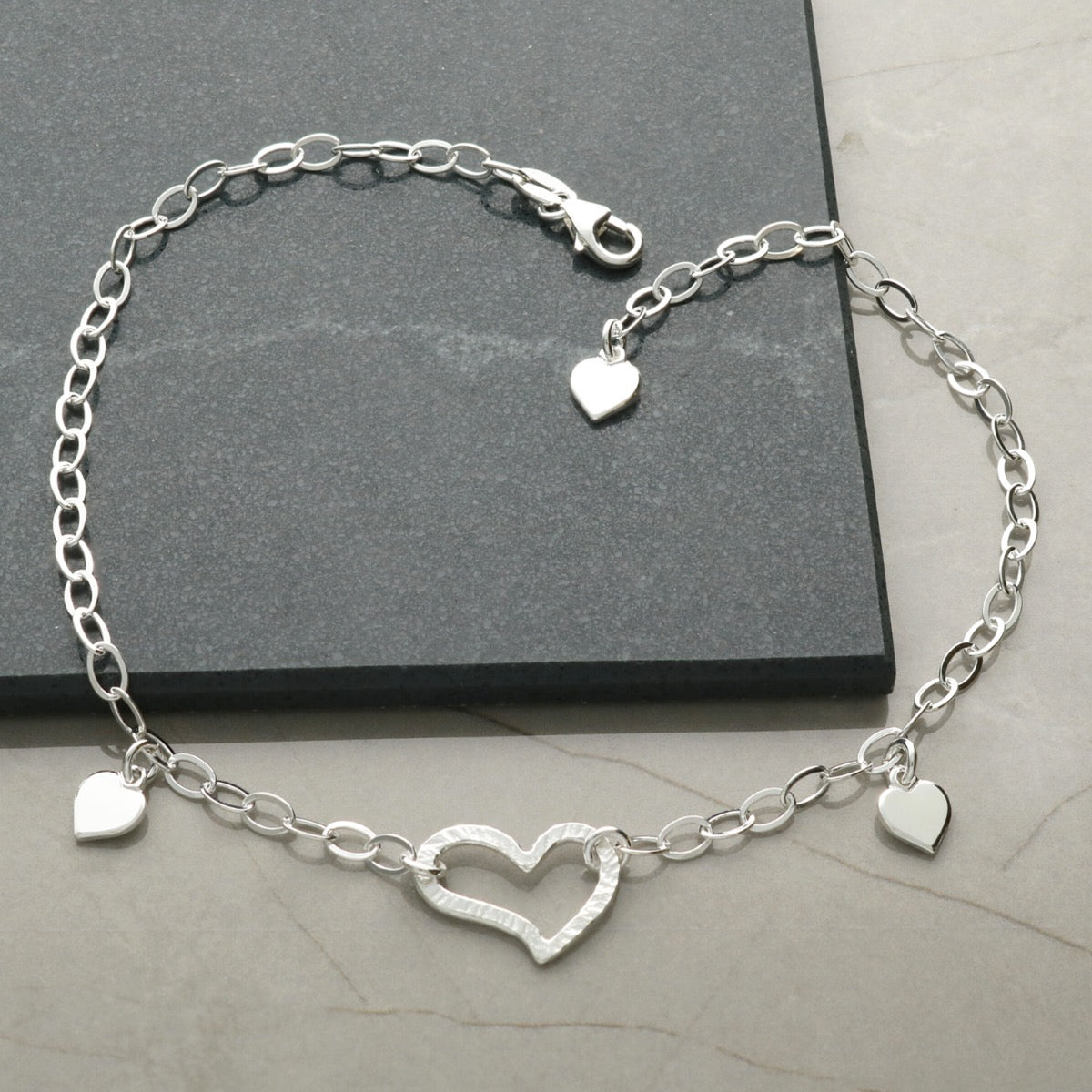 Sterling Silver Fancy Heart Anklet