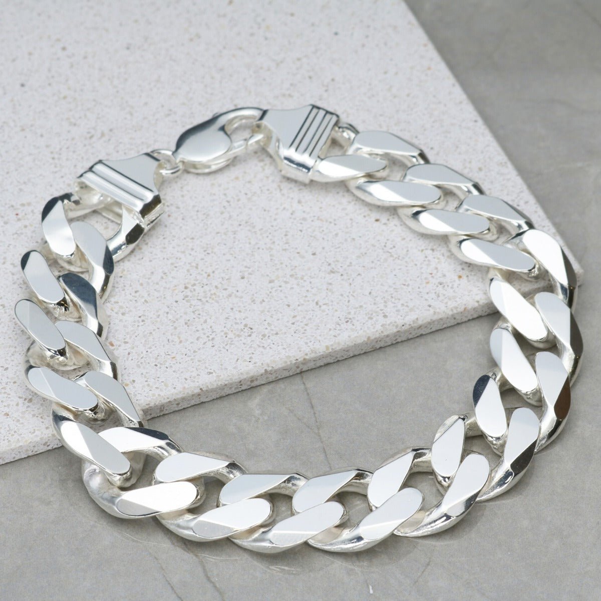 Solid 925 Sterling Silver Flat Curb Chain Bracelet – Italian Style, Heavy, Lobster Clasp