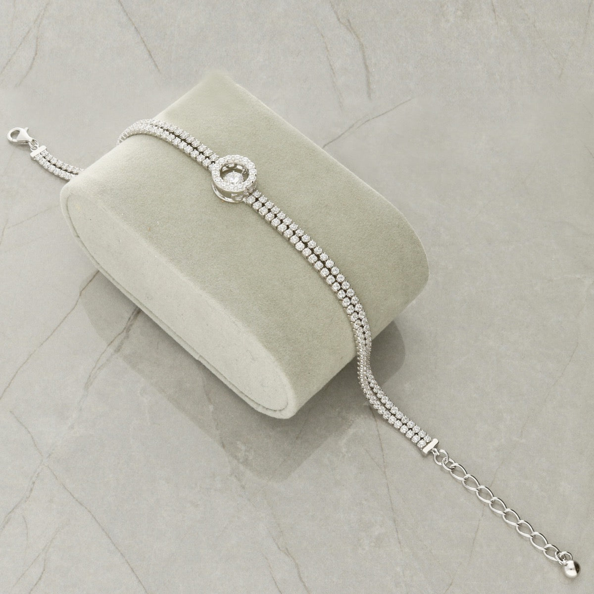 Sterling Silver and CZ Halo Double Strand Bracelet