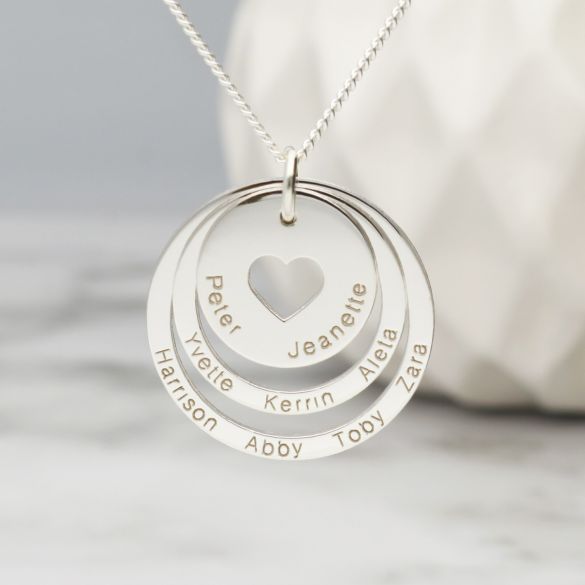 Sterling Silver Two Disc Cut Out Heart Personalised Family Necklace