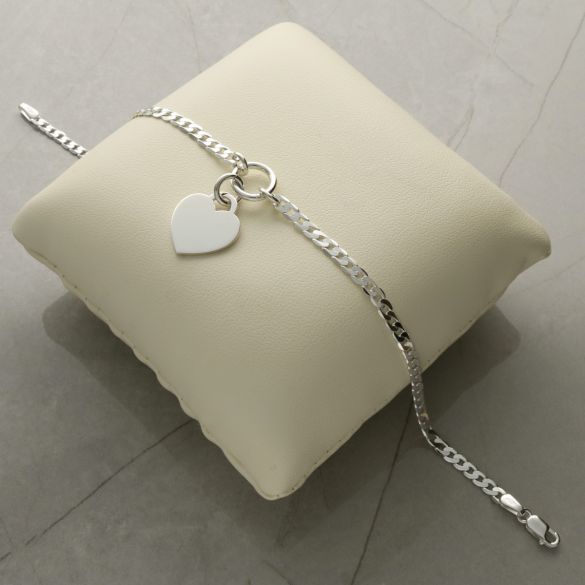 Sterling Silver Ladies Heart on Curb Chain Bracelet With Optional Engraving (Copy)