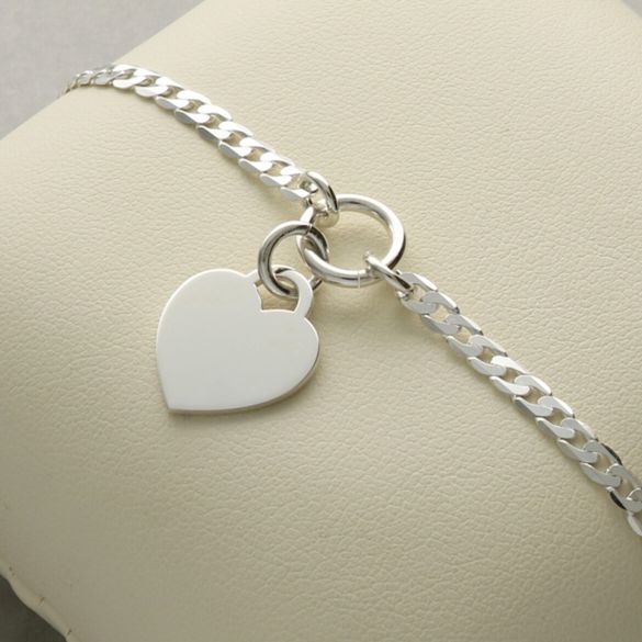 Sterling Silver Ladies Heart on Curb Chain Bracelet With Optional Engraving (Copy)