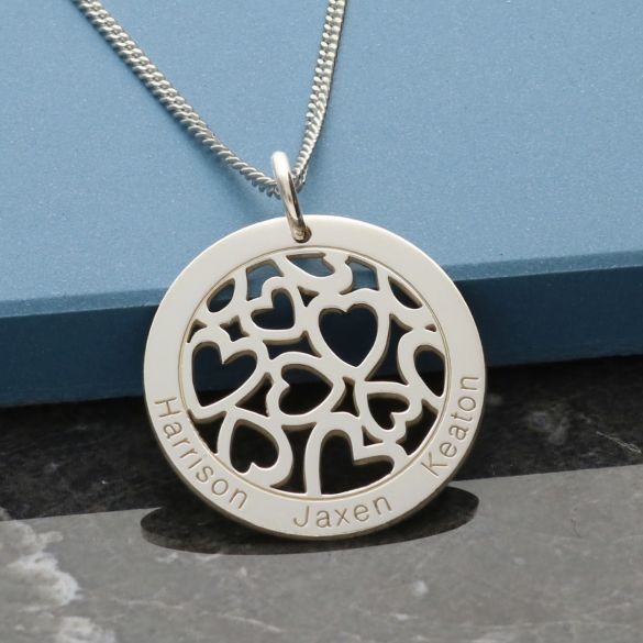 9ct White Gold Hearts in Personalised Disc Necklace