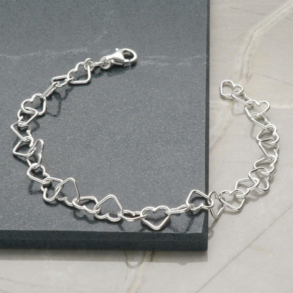 Sterling Silver Heart Link Charm Bracelet
