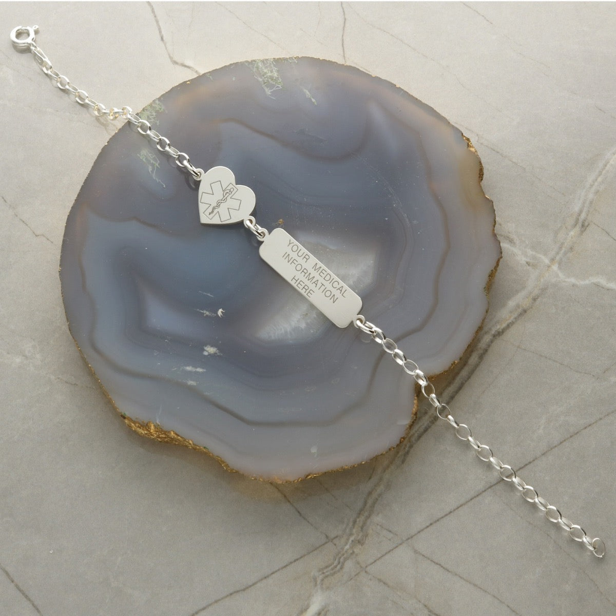 Sterling Silver Medic Aware Heart And Tag Bracelet With Engraving