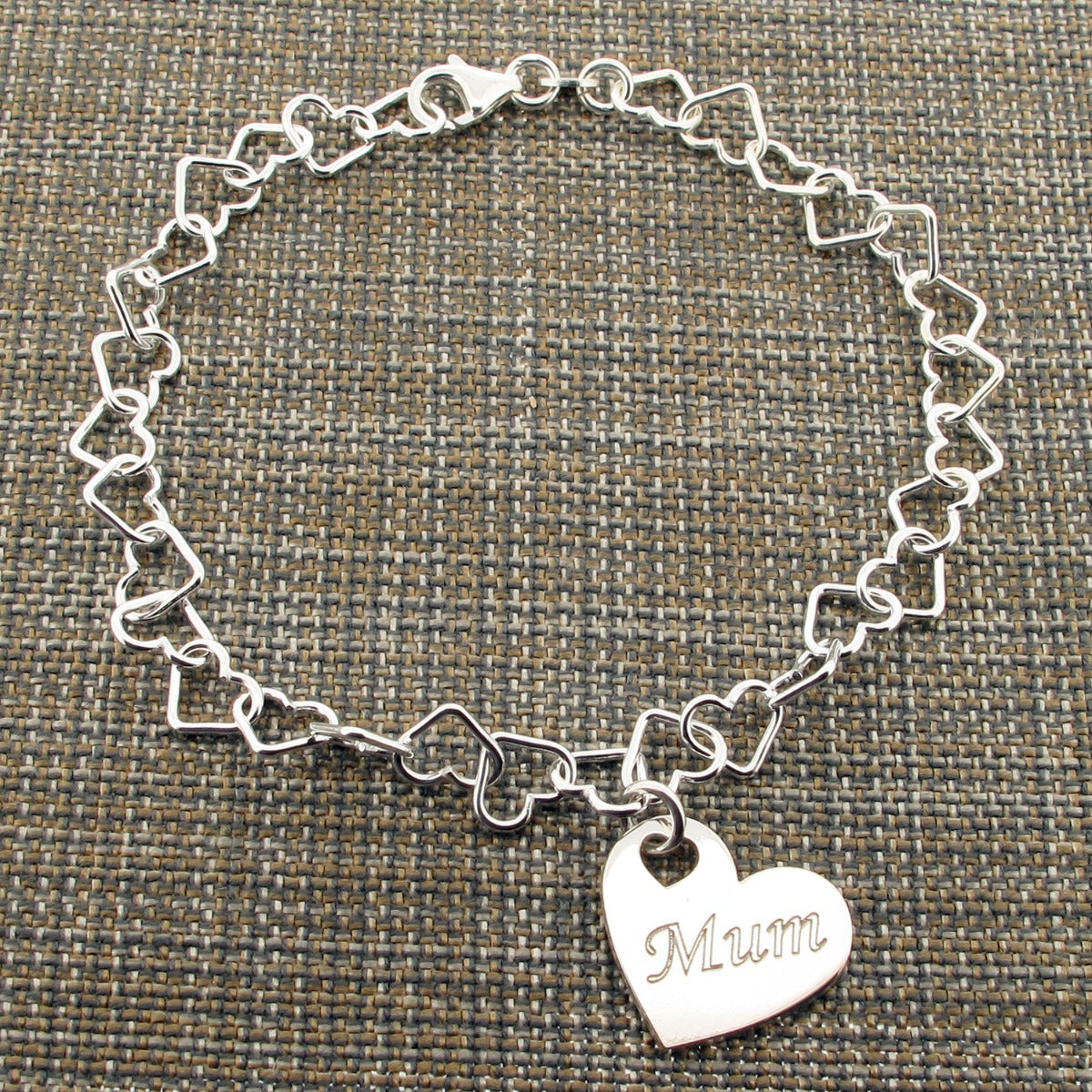 Sterling Silver Light Heart Link Bracelet Or Anklet With Personalised Family Heart Charm