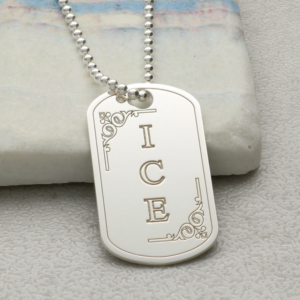 Sterling Silver Medical Alert ICE Dog Tag With Engraving