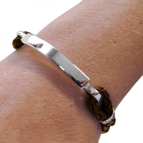 Ladies ID Bracelet Leather and Sterling Silver