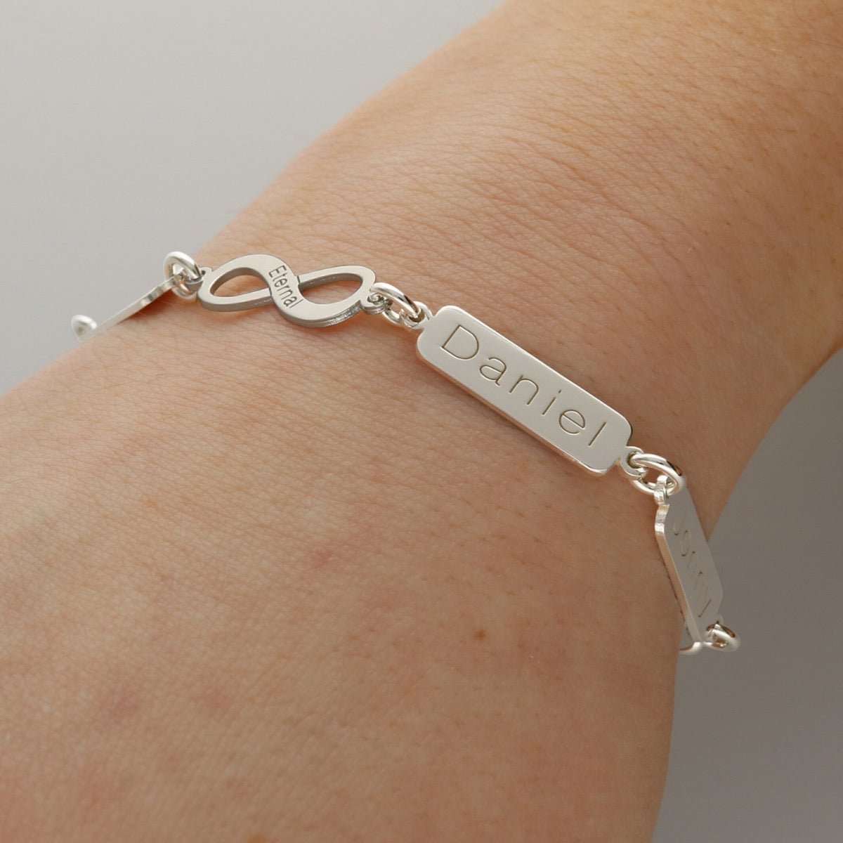 Sterling Silver Engraved Infinity & Horizontal Tags Bracelet