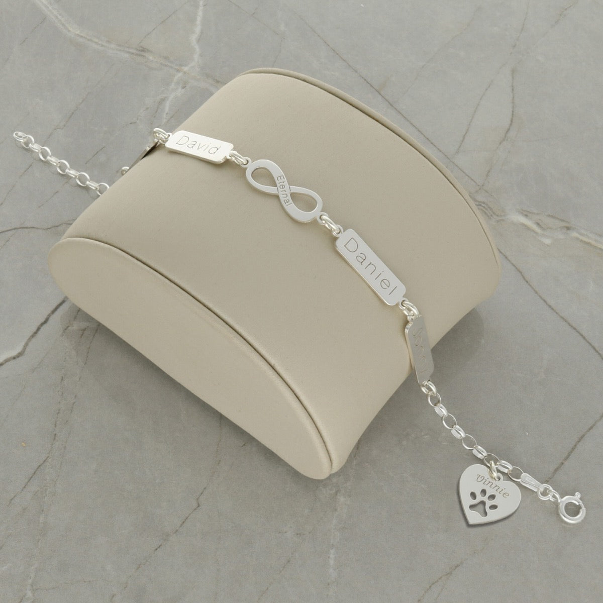 Sterling Silver Engraved Infinity & Horizontal Tags Bracelet