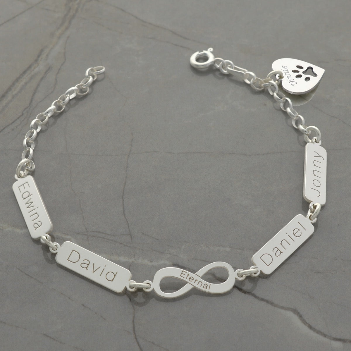Sterling Silver Engraved Infinity & Horizontal Tags Bracelet