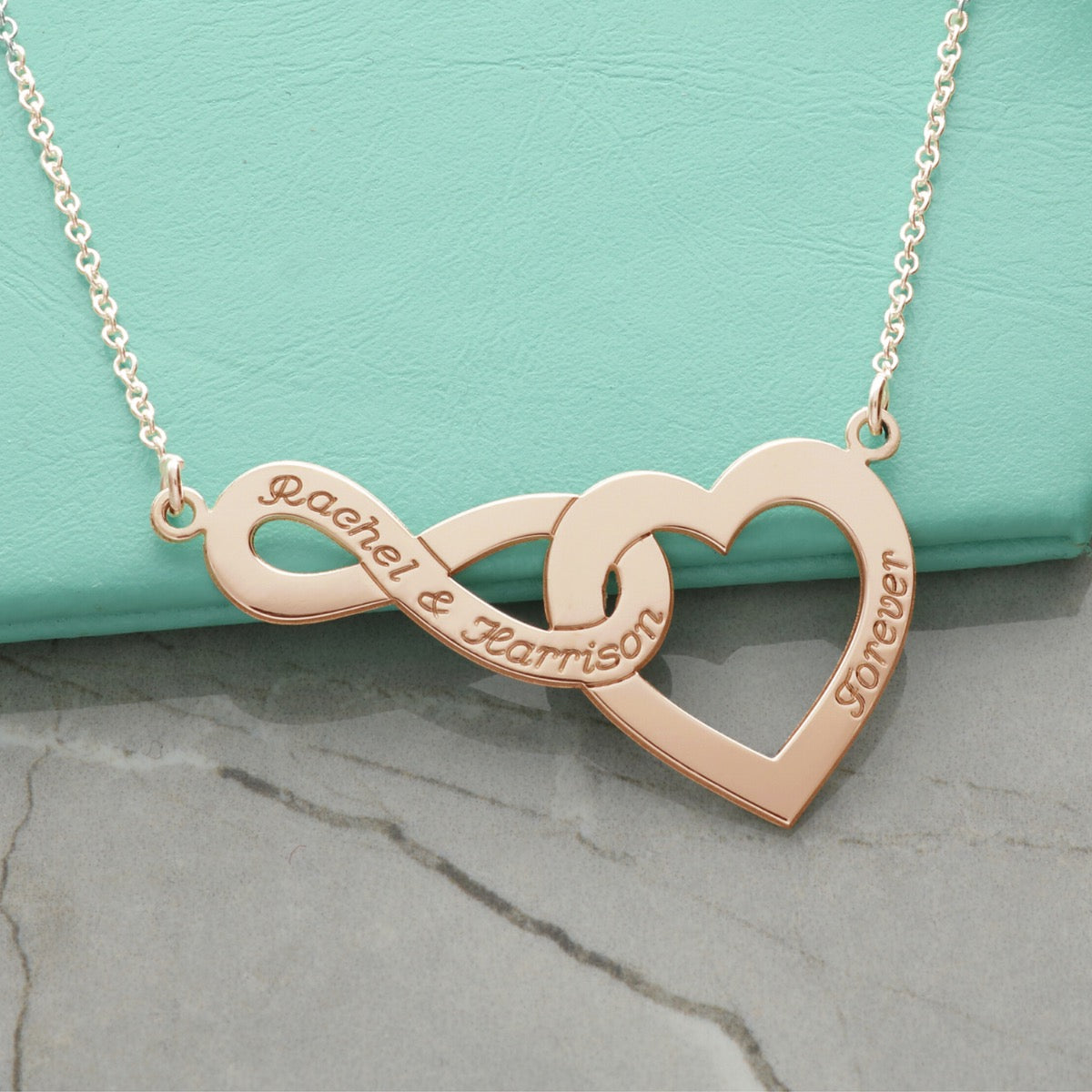 9ct Rose Gold Vermeil Entwined Infinity Heart Necklace