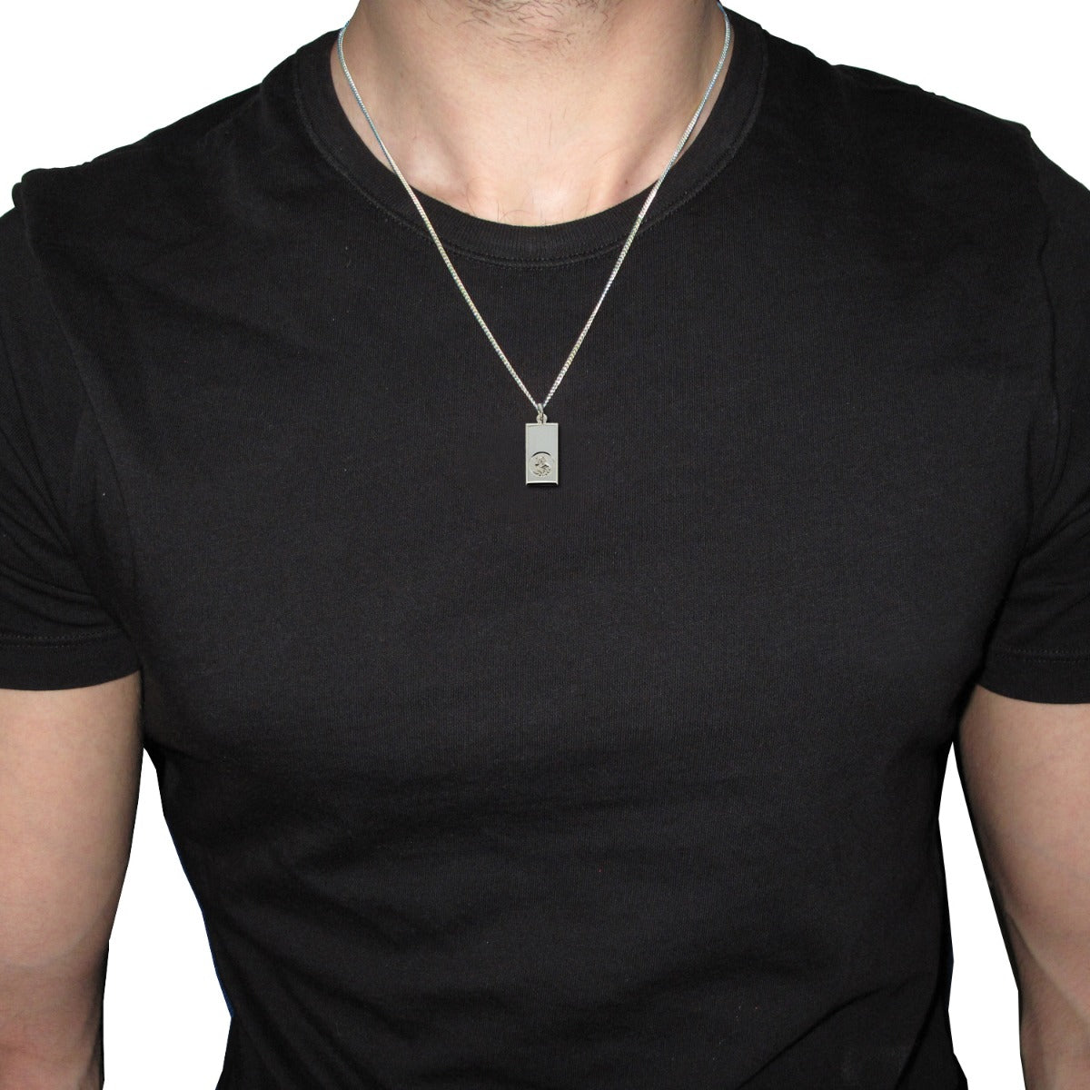 9ct White Gold Small St Christopher Ingot With Optional Engraving and Chain