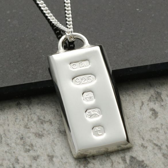 Sterling Silver Large Heavy Custom Hallmarked Ingot With Optional Engraving And Chain