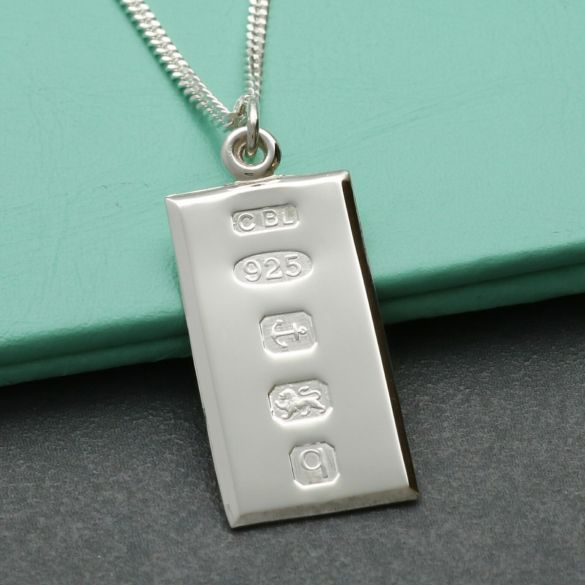 Sterling Silver Custom Hallmarked Ingot With Optional Engraving And Chain