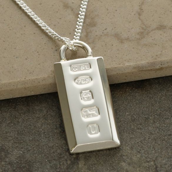 Sterling Silver Heavy Custom Hallmarked Ingot With Optional Engraving And Chain