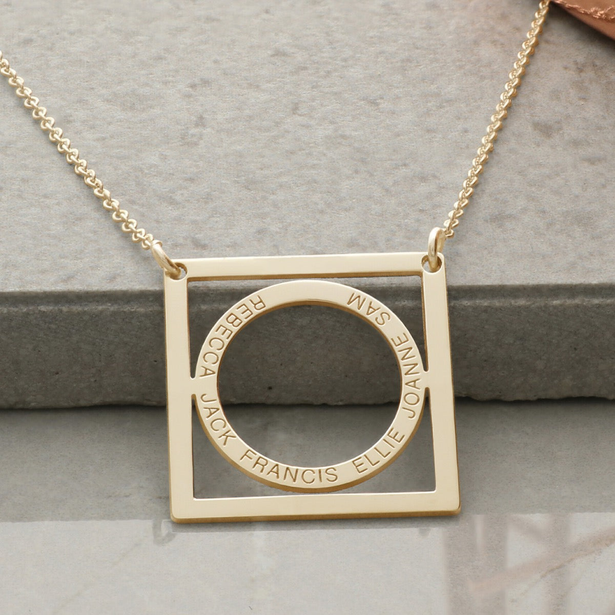 9ct Yellow Gold Vermeil Family Circle In Square Necklace