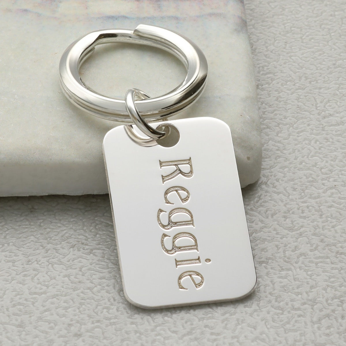 Sterling Silver Name Rectangle Keyring With Optional Engraving