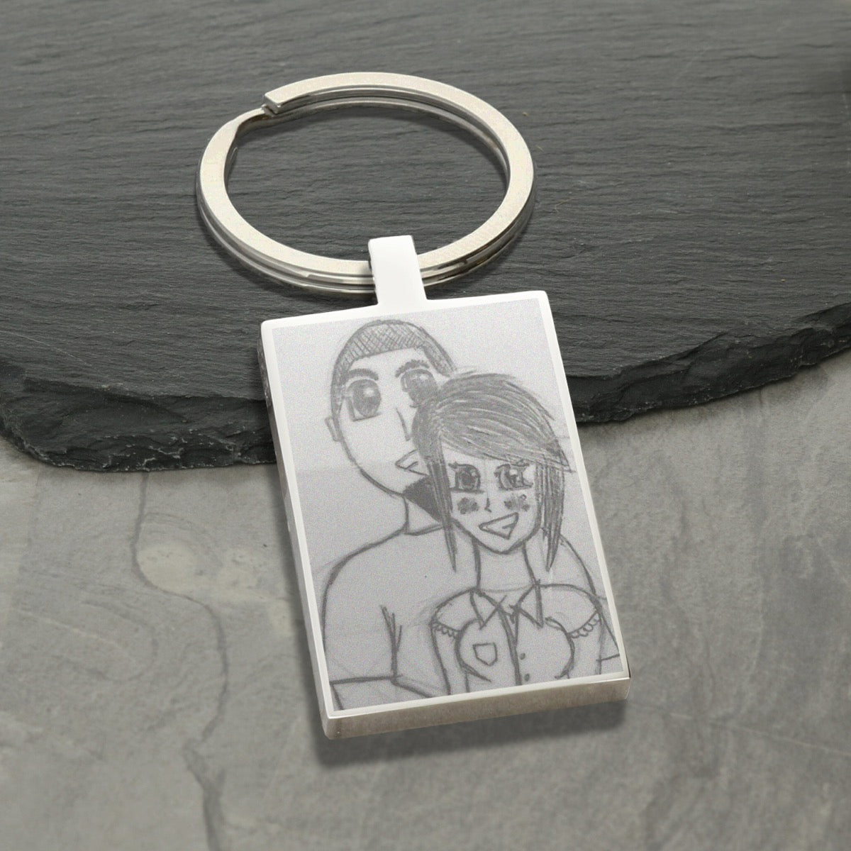Mirror Polished Photo Engraved With Your Own Picture Rectangle Keyring