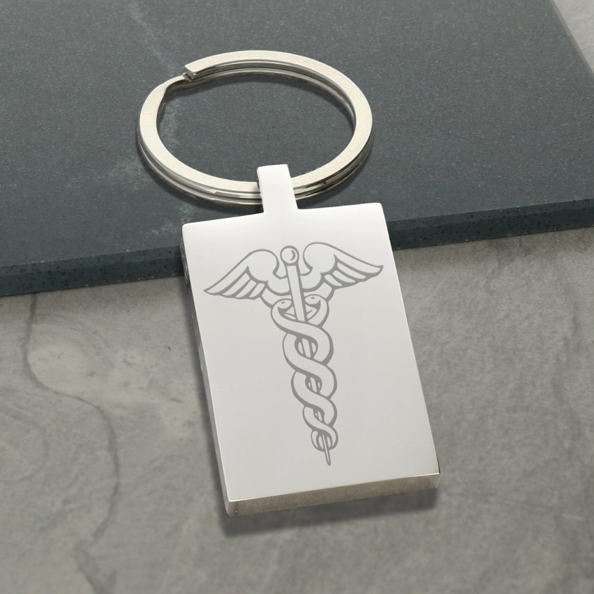 Mirror Polished Rectangle Medic Aware Keyring