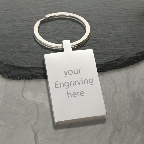 Mirror Polished Rectangle Keyring With Optional Engraving