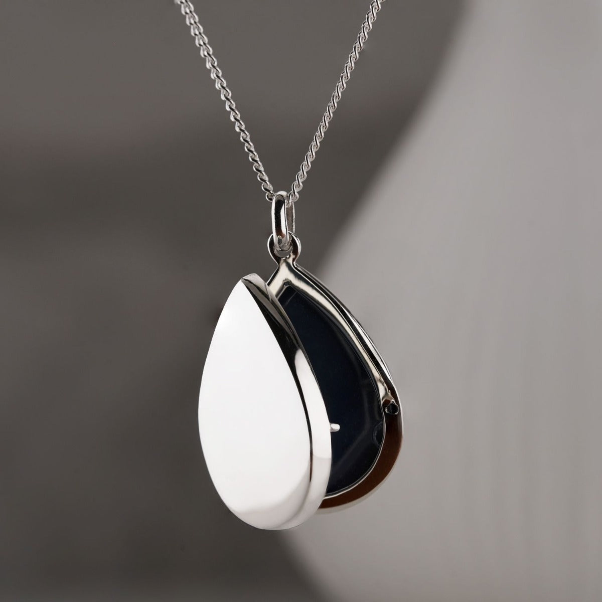 Sterling Silver Tear Drop Locket (open view)