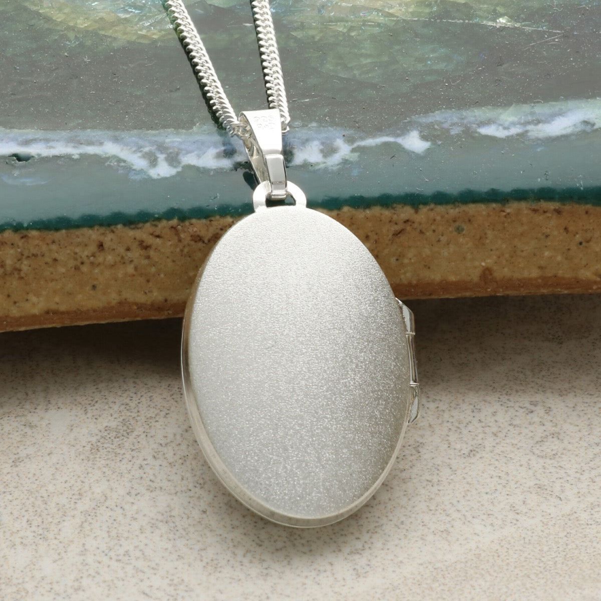 Sterling Silver Raised Border Oval Locket with Optional Engraving & Chain