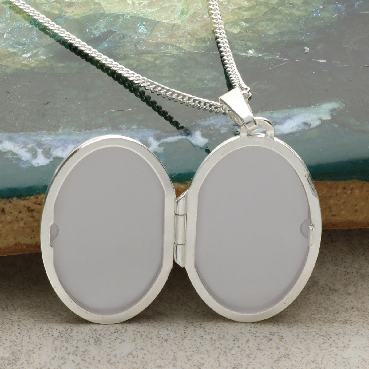Sterling Silver Raised Border Oval Locket with Optional Engraving & Chain