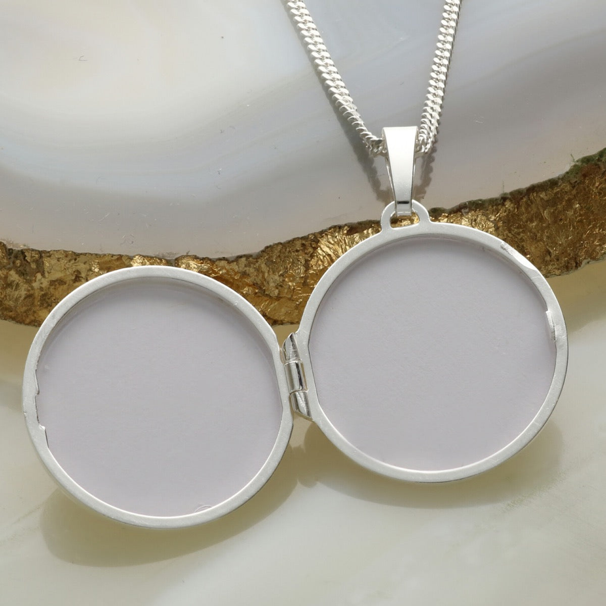 Sterling Silver Geo Circles Round Patterned Locket With Optional Engraving & Chain