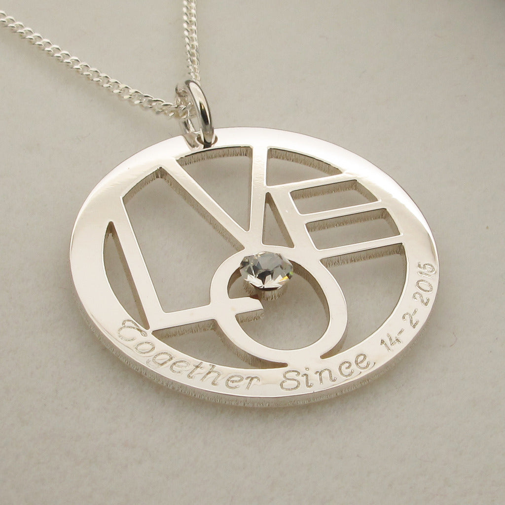 Sterling Silver Round LOVE Pendant With Optional Swarovski Crystal and Chain
