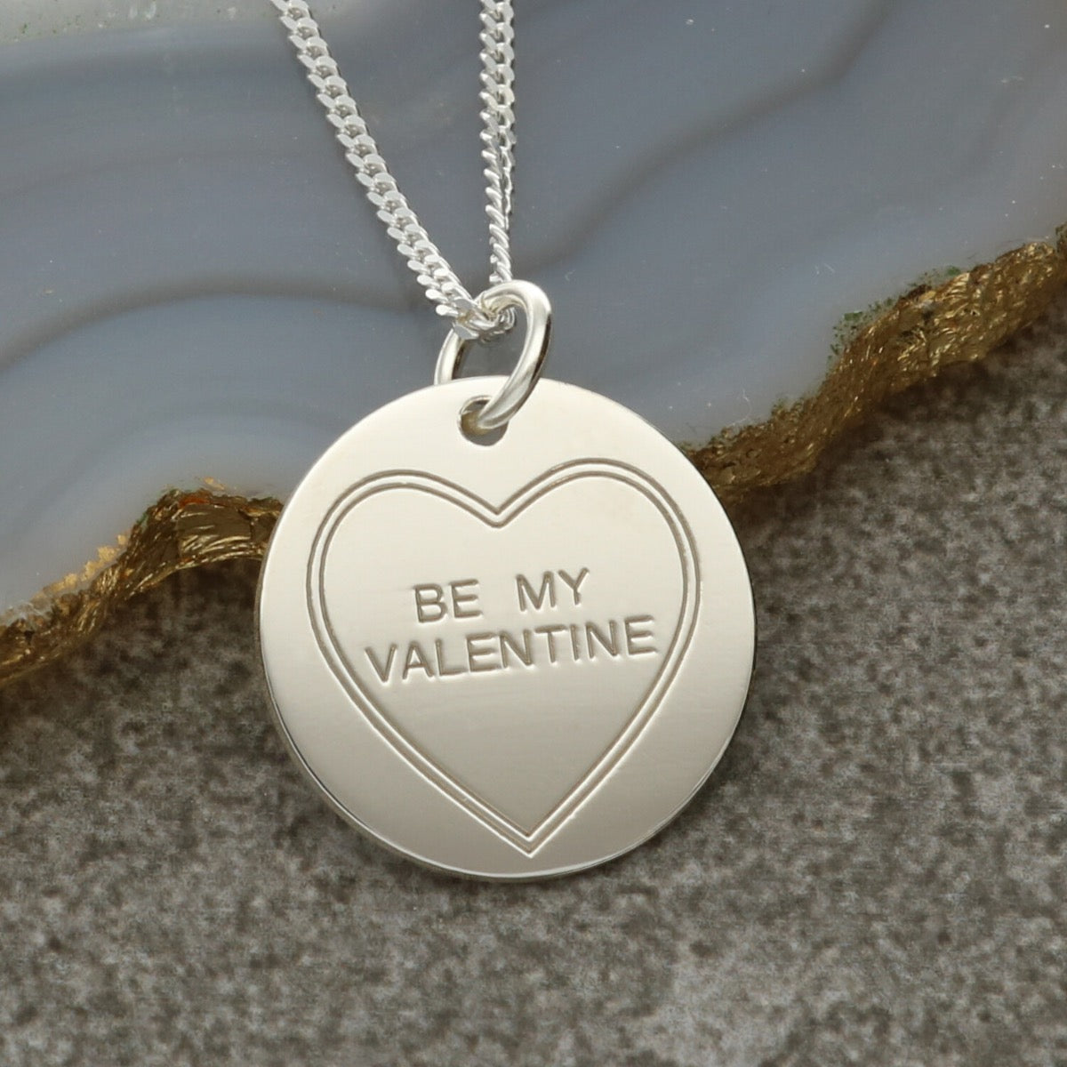 Sterling Silver Personalised Love Heart Disc Pendant With Chain & Optional Back Engraving