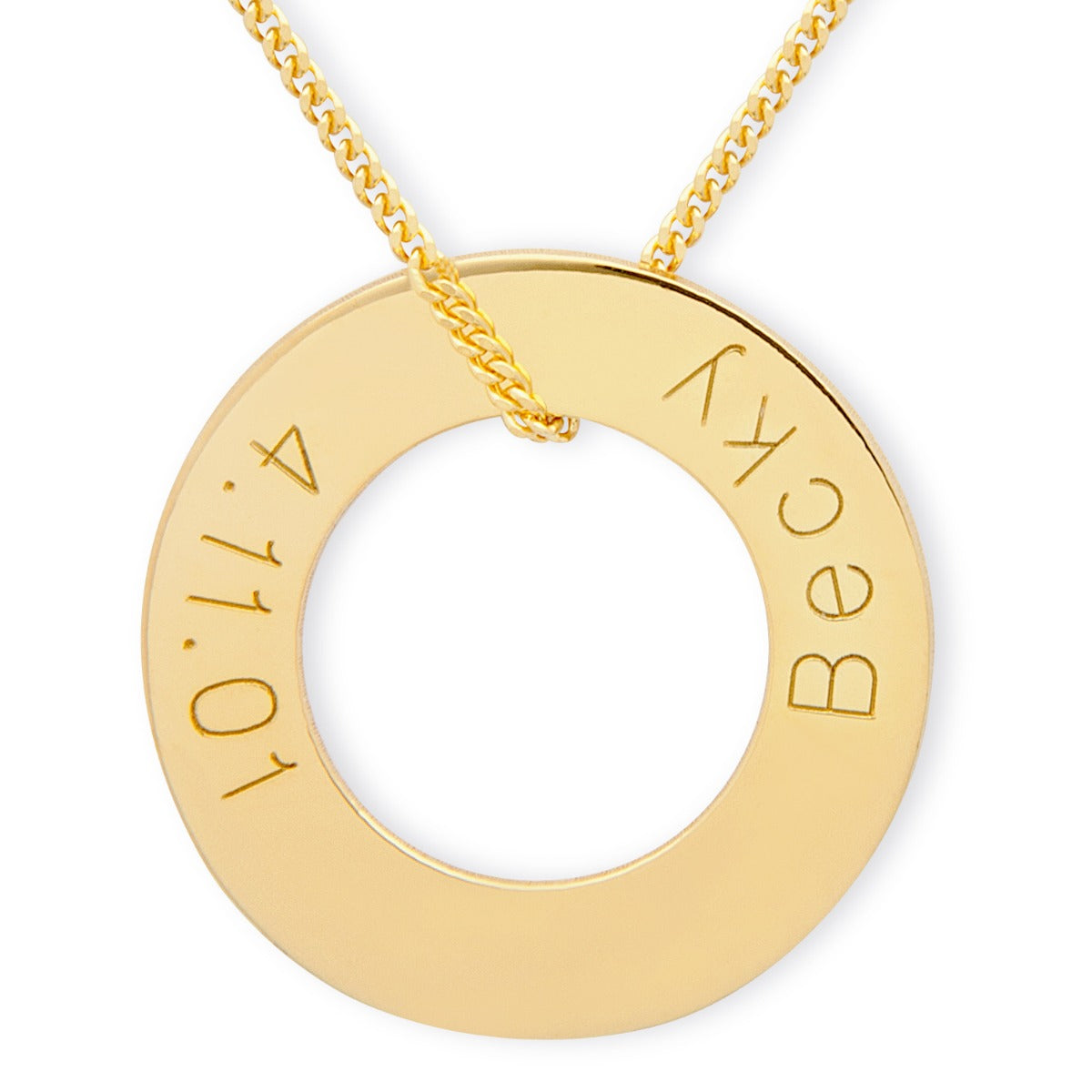 9ct Yellow Gold Vermeil Engraved Round Donut Karma Pendant