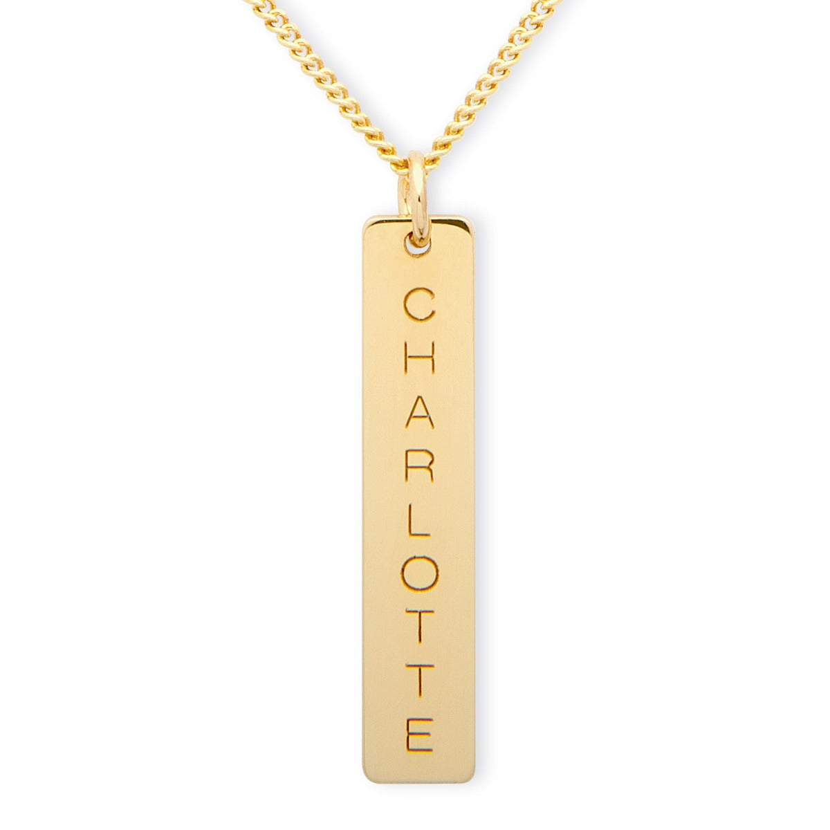9ct Yellow Gold Vermeil Engraved Rectangle Tag Pendant and Chain