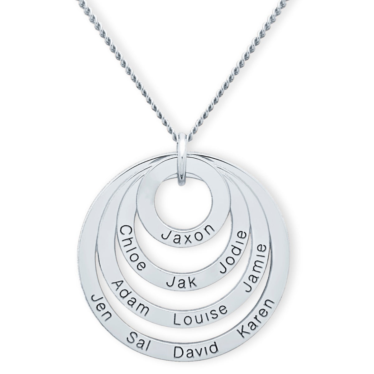 Sterling Silver Four Disc Family Pendant Necklace