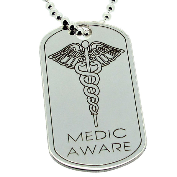 Sterling Silver Medic Aware Eagle Large Dog Tag With Engraving